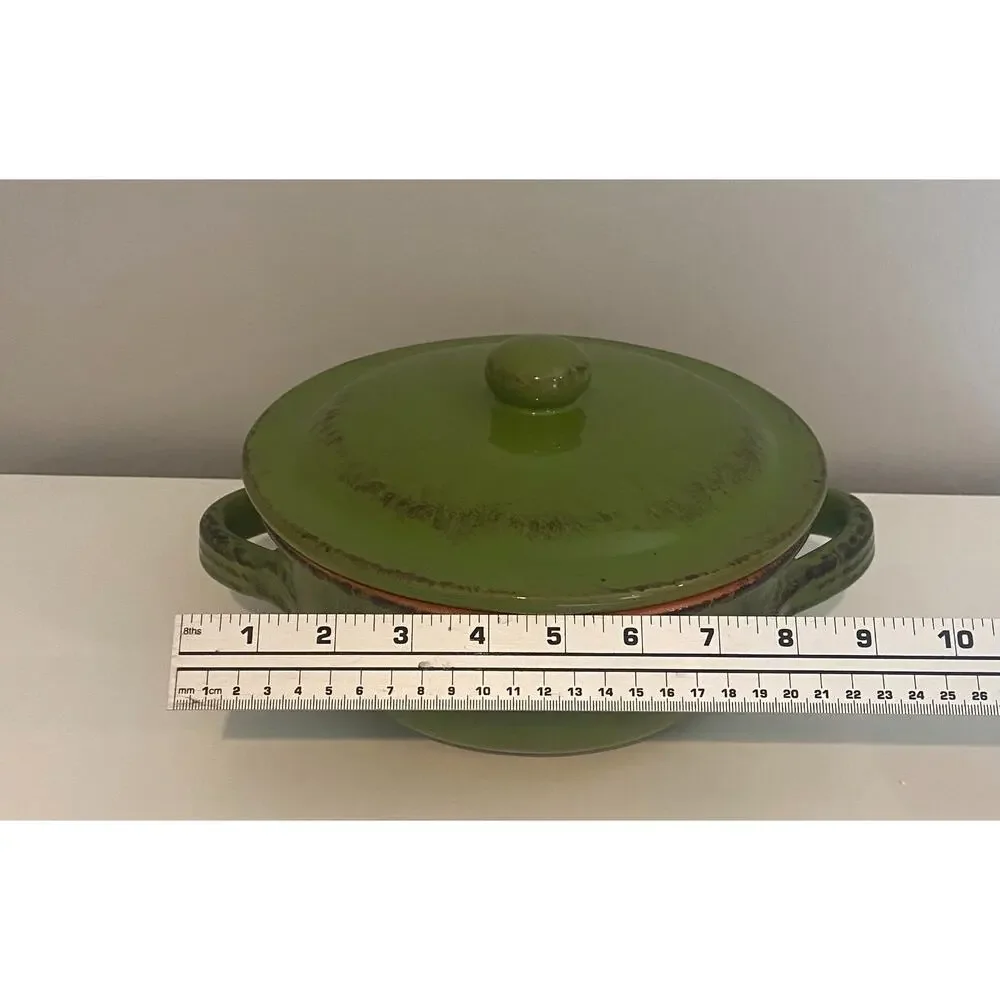 Vtg De Silva Pottery Terracotta Glazed Casserole Soup Bowl W/ Lid, Made in Italy